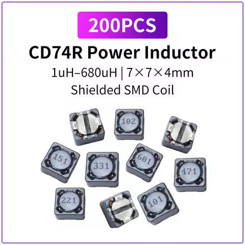 200PCS CD74R SMD Power Inductor 1uH-680uH 7x7x4mm Shielded Inductor Coil for DC DC Converter Power M