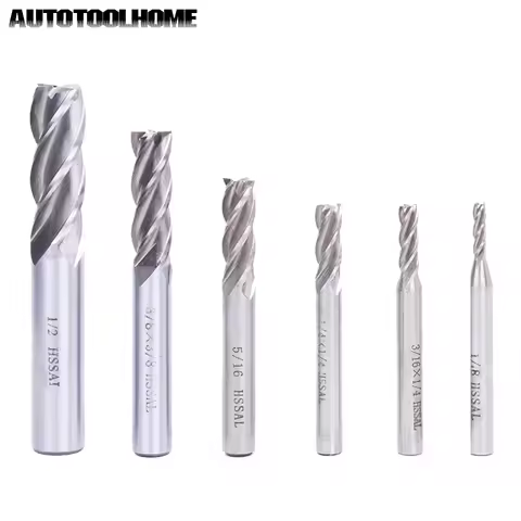 6pc Imperial HSS Flat End Mill Set CNC Straight Shank 4 Flutes Metalworking Milling Cutter Aluminum 