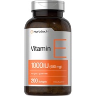 Horbäach Vitamin E 1000 IU Softgel Capsules |   200 Count |   Non-GMO Gluten Free Preservative Free 