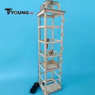 [Available] Wooden Elevator Model Educational Building Toy DIY Assemble Electric Elevator Toy Buildi