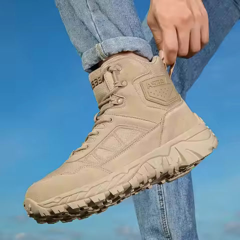 Brand Men's Outdoor Leather Trekking Shoes Waterproof Hiking Men Tactical Sneakers Mountain Boots Pl
