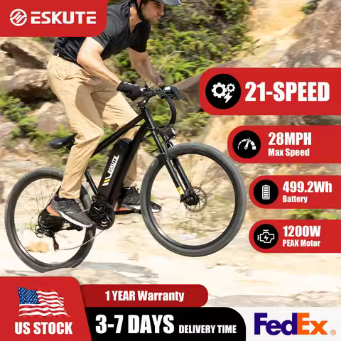 ESKUTE M200 Electric Bicycle – 21-Speed Gear 27.5" Mountain ectric Bike, 1200W Peak, 28MPH, 48V 10.4