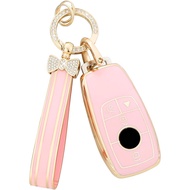 PIFOOG Key Fob Cover for Mercedes Benz Pink Gold Bling Keychain 4 Button Car Keys Case Shell Accesso