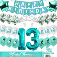 13th Birthday Decorations for Girls - Glitter Cake Topper, Sash, Happy Banner, Teal Balloons, Foil B
