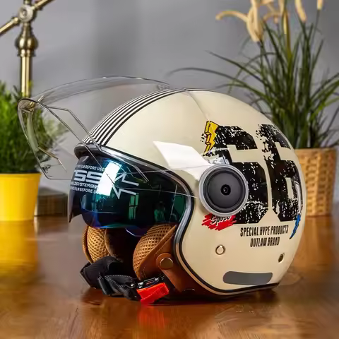 DOT Approved Retro TT&CO Motorcycle Helmet Open Face Dual Visors Jet Helmet Electric Scooter Bike Mo