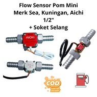 Flow Sensor Sea, Brass, Aichi 1/2" & 1/2" Deep Thread Nozzle For Digital Mini Pom Installation