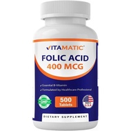 Vitamatic Folic Acid 400 mcg - 500 Vegetarian Tablets - Vitamin B9