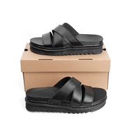 Men's leather sandals, 5 cm high sole, soft leather, sheet sole sewn around the sole;MSP-DR X BLACK