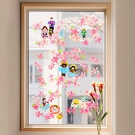 春日櫻花插畫玻璃靜電貼PVC窗貼窗花