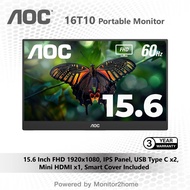 AOC 16T10 Portable Monitor 15.6 Inch FHD 1920x1080 IPS Panel USB Type C x2Mini HDMI x1 Smart Cover -