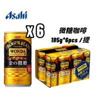 朝日 - Asahi 朝日 Wonda金之微糖咖啡185克 x 6罐（1提） 微甜咖啡 新舊包裝隨機 [平行進口]