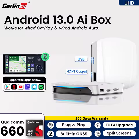 Carlinkit UHD SDM660 Android 13 Ai Box CarPlay Android Auto Wireless HDMI Output Support Netflix You