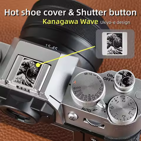 Great Wave Off Kanagawa Metal Camera Hot Shoe Cover Shutter Button for Canon Nikon Z8 Leica Fuji XT5