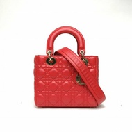 DIOR Lady戴妃包四格紅色羊皮金扣2017肩背包