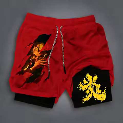 Demon Slayer Men's Summer 2-in-1 Sports Shorts 2026 New Rengoku Kyoujurou Anime Co Branded Quick Dry