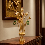 Solid Wood Gold-plated Lotus Sculpture Restaurant Spa Beauty Salon Hotel Decorations Home Lotus