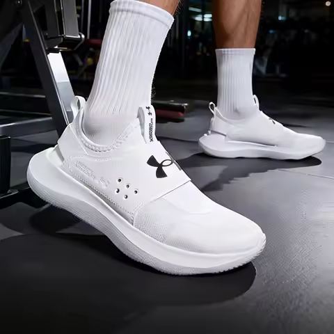 Under Armour White Running Shoes Men's Shoes Summer One-Piece Wearable Mesh Sport Shoes 3024870-106