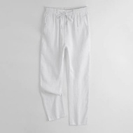 Quần dài đũi Linen suông nam form rộng phối cạp chun kèm dây rút QD11