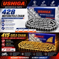 USHIGA Heavy Duty 428 STEEL CHAIN 122L 132L 110L 114L 415H-132L GOLD RANTAI MOTOR SEAMLESS BUSH Moto