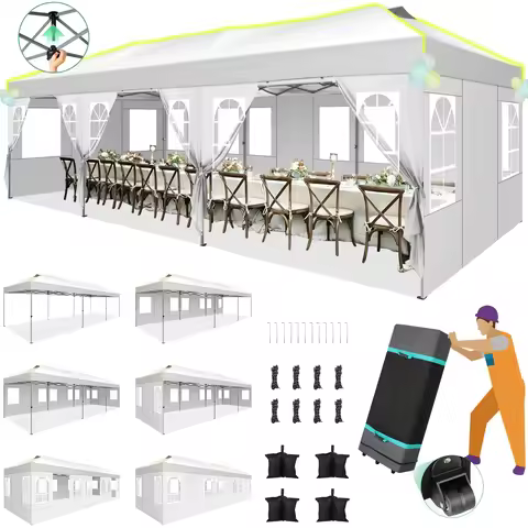 10x30FT Pop Up Canopy Tent with 8 Removable Sidewalls, Outdoor, Black | One-Push Setup With Air Vent