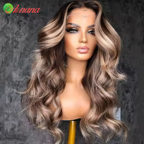 Highlights Ash With Brown Color Dark Root 13x6 Lace Frontal Wig Body Wave Pre-Plucked 5x7 13x4 Wear 