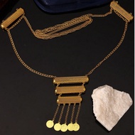 1pc Luxury Women's Long Necklace, 22K Gold, With Hollow Metal Cylinder And Turkish Coin Pendant, Jew