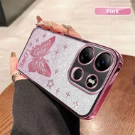 For Tecno Spark Go 2023/Pop 7 Pro/Pop 7/BF7/BF7n/BF7h Phone Case Cute Pink Butterfly Electroplated S