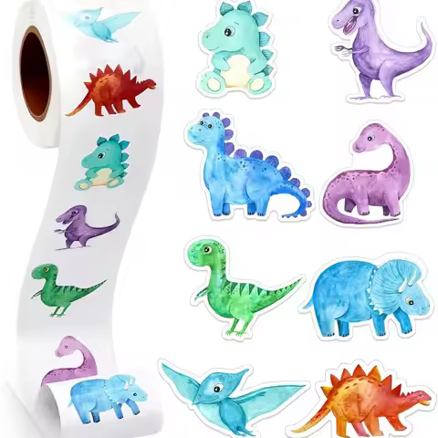 500Pcs /1 Rolls 2.5cm/1inch Dinosaur Animal Anomaly Shaped Sticker Decoration Gift Box Sticker Label