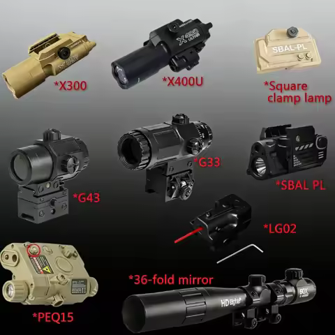 2026 Tactical Laser Flashlight & Laser Combo PEQ15 X300 X400U - 20mm Rail for G33/G34 Airsoft Guns |