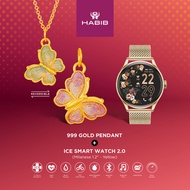 BUNDLE HABIB 999/24K Yellow Gold Pendant (Butterfly) and Ice Smart Watch