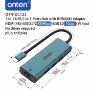 onten - UC123 5 合 1 USB-C 轉 HDTV 4k 轉接器 (USB 3.0+USB 2.0*2) USB 集線器