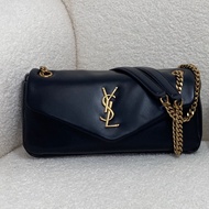 SAINT LAURENT YSL Handbag Shoulder Bag Black 包包 金屬 按扣 羊皮革 信封 手提 斜挎包 單肩包 女款 黑色 | 734153-AACQO-1000 | 