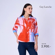 Guy Laroche เสื้อเชิ้ตผู้หญิง ไลท์ ลินิน คอรอล รีฟ แขนสามส่วน แดง (GAI1RE)