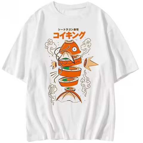 Pokemon Magikarp Sushi Graphic T Shirt Japanese Style Anime Streetwear Oversized Cotton Short Sleeve