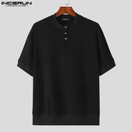 618[Perfectly] INCERUN Mens Business Casual Crew Neck Short Sleeved Knitted T-Shirts Simple Stripe T