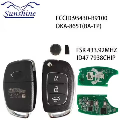 Sunshine OEM 95430-B9100/B9500 OKA-865T CN020076 Original 3Button Flip Remote Key For Hyundai I10 I2
