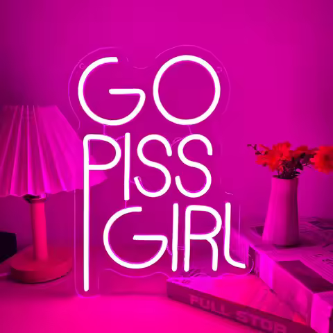 Go Piss Girl Neon Sign USB Dimmable LED Neon Light Sign for Drink Bar Man Cave Bedroom Hotel Shop Ga