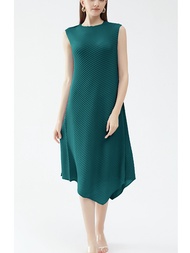 6121 One Size (45-75kg) Sanzhai Summer Solid Color Asymmetric Skirt round Neck Slim Fit Scale Pleate