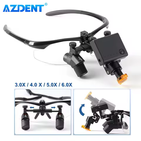 AZDENT Surgical Magnifier Dental Magnification Binocular Loupe 5W LED Head Light 3.0/4.0/5.0/6.0X De