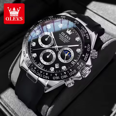 OLEVS 2875 TOP Brand Women's Watches Comfortable Rubber Strap Moon Phase Multifunctional Watch for M