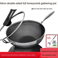 Germany 316stainless Steel Non-stick Pan Non-lampblack Non-coating Honeycomb Wok Gift