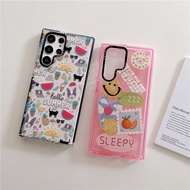 Samsung Galaxy S22 Plus S22 Ultra S21 Plus S21 Ultra S20 Ultra S20 + เคสโทรศัพท์【Hello Summer】creativity Sleepy ยิ้มป้าย TPU โปร่งใสกันกระแทก Soft Protec ฝาครอบ