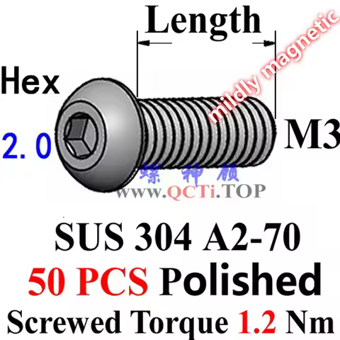 50pcs Button Head M3 screw Stainless Steel M3x4 M3x5 M3x6 M3x8 M3x10 M3x18 M3x22 M3x25 M3x30 M3x35 M