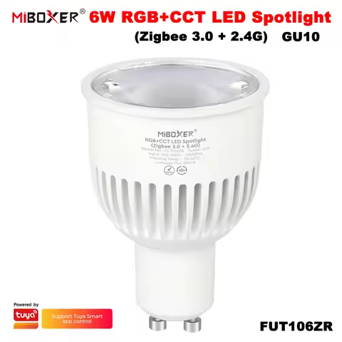 Miboxer FUT106ZR Smart TUYA Zigbee 3.0+2.4GRF AC100-240V 6W GU10 RGB+CCT Brightness/color temperatur