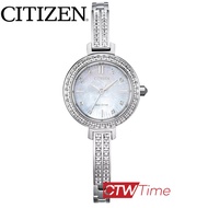 CITIZEN Eco-Drive นาฬิกาข้อมือผู้หญิง สายสแตนเลส รุ่น EM0860-51D (สีเงิน/หน้าปัดขาวมุก)