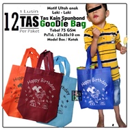 1 Lusin isi 12 pcs Tas Kain Snack Ultah Goodie Bag / Kantong Spunbond Untuk Bingkisan Souvenir Ulang