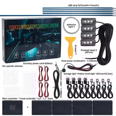 18 in 1 RGB Dual Zone LED Car Atmosphere Light Interior Decoration Acrylic Strip Backlight App Decor