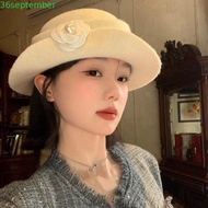 SEPTEMBER Hepburn Style Topper Hat, French Style Woolen Black Felt Hat, Fashion Wide Brim Flat-top B