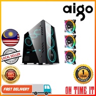 AIGO Dark Flash BLACK TECH MINI MATX GAMING CASING With 3 X RGB FAN Optional Addon Aigo GP550 80 Plu