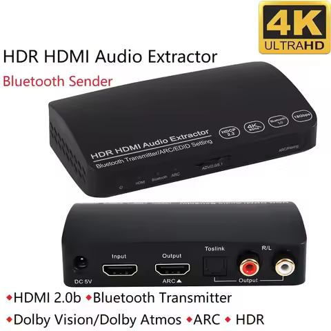 HDMI-compatible Audio Converter Extractor L/R Toslink 5.1 ARC HDCP 2.2 4K60Hz HDR Audio Bluetooth Se